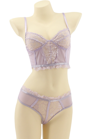 Damă - Set 2 piese lenjerie intima cu dantela, top si chiloti tanga MG-8576mov