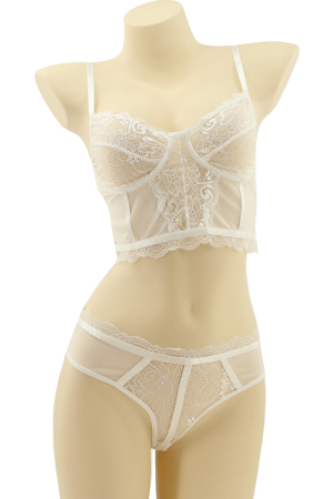 Seturi și Compleuri - Set 2 piese lenjerie intima cu dantela, top si chiloti tanga MG-8576alb