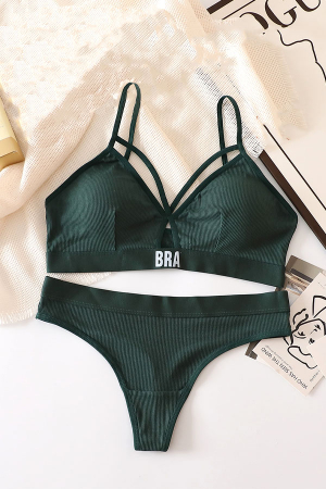 Seturi și Compleuri - Set 2 piese lenjerie intima, sutien push-up si chiloti tanga XBX-8827verde
