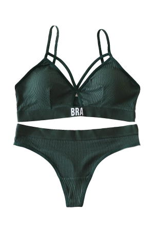 Seturi și Compleuri - Set 2 piese lenjerie intima, sutien push-up si chiloti tanga XBX-8827verde
