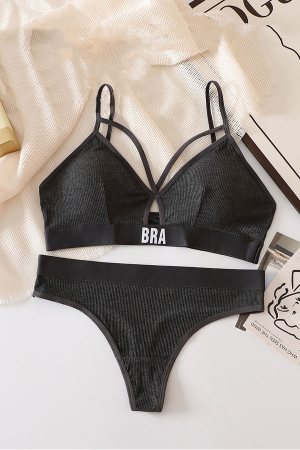 Seturi și Compleuri - Set 2 piese lenjerie intima, sutien push-up si chiloti tanga XBX-8827gri inchis
