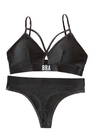 Seturi și Compleuri - Set 2 piese lenjerie intima, sutien push-up si chiloti tanga XBX-8827gri inchis