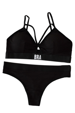 Seturi și Compleuri - Set 2 piese lenjerie intima, sutien push-up si chiloti tanga XBX-8827negru