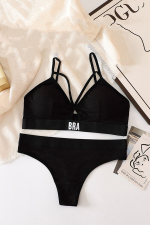 Seturi și Compleuri - Set 2 piese lenjerie intima, sutien push-up si chiloti tanga XBX-8827negru