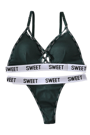 Seturi și Compleuri - Set 2 piese lenjerie intima, sutien push-up si chiloti tanga XBX-8861verde