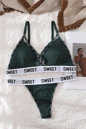 Seturi și Compleuri - Set 2 piese lenjerie intima, sutien push-up si chiloti tanga XBX-8861verde