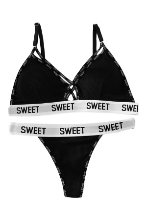 Seturi și Compleuri - Set 2 piese lenjerie intima, sutien push-up si chiloti tanga XBX-8861negru