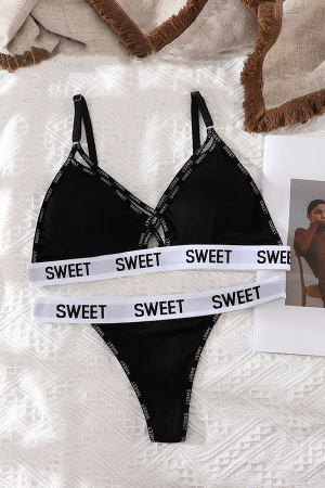 Seturi și Compleuri - Set 2 piese lenjerie intima, sutien push-up si chiloti tanga XBX-8861negru