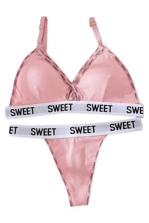 Seturi și Compleuri - Set 2 piese lenjerie intima, sutien push-up si chiloti tanga XBX-8861roz