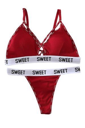 Seturi și Compleuri - Set 2 piese lenjerie intima, sutien push-up si chiloti tanga XBX-8861visiniu