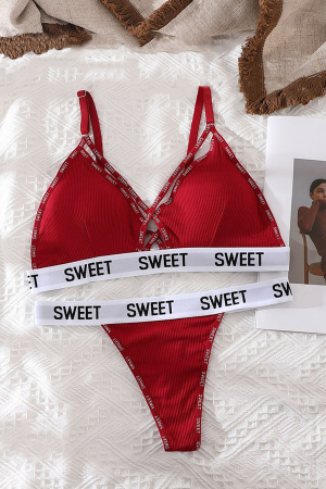 Seturi și Compleuri - Set 2 piese lenjerie intima, sutien push-up si chiloti tanga XBX-8861visiniu