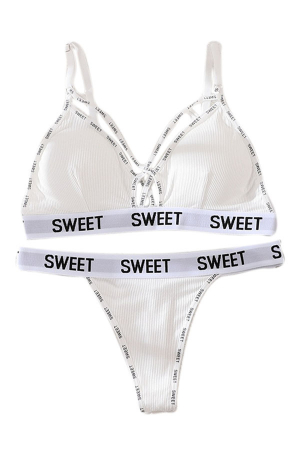 Seturi și Compleuri - Set 2 piese lenjerie intima, sutien push-up si chiloti tanga XBX-8861alb