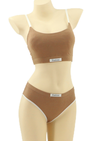 Seturi și Compleuri - Set 2 piese lenjerie intima, top si chiloti clasici YAN-8815maro
