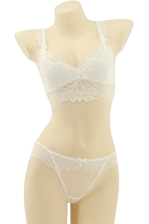Seturi și Compleuri - Set 2 piese lenjerie intima cu dantela, top si chiloti clasici MG-3208alb