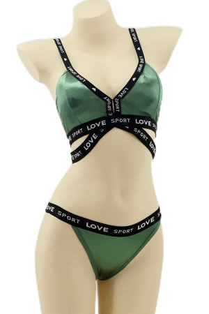 Seturi și Compleuri - Set 2 piese lenjerie intima, top si chiloti tanga YAN-005verde