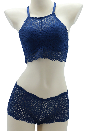 Seturi și Compleuri - Set 2 piese lenjerie intima, top si chiloti SMT8858bleumarin