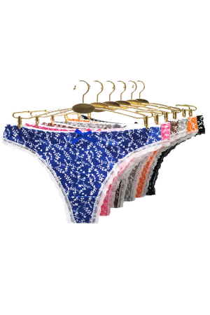 Chiloți tanga - Set 3 chiloti tanga cu insertii dantela si fundita 87427