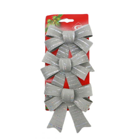 Articole pentru sărbători - Set 3 fundite decorative pentru Craciun 10 x 13 cm 009391argintiu