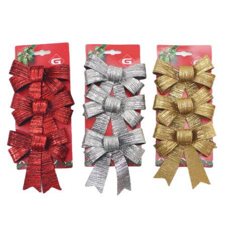 Articole pentru sărbători - Set 3 fundite decorative pentru Craciun 10 x 13 cm 089638