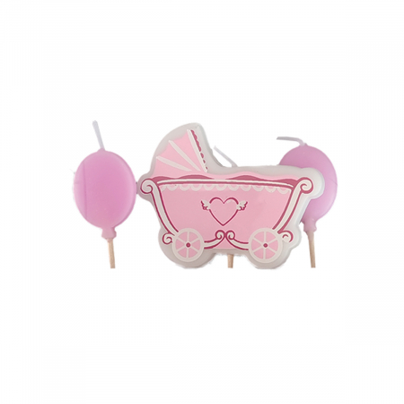 Lumânări tort - Set 3 lumanari aniversare pentru tort ' Carucior bebe si baloane ' 5 cm LZ2659