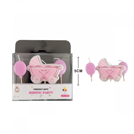 Lumânări tort - Set 3 lumanari aniversare pentru tort ' Carucior bebe si baloane ' 5 cm LZ2659