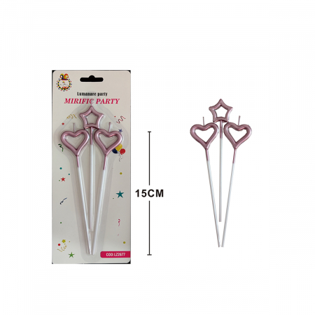 Articole party - Set 3 lumanari aniversare pentru tort in forma de stea si inima 15 cm LZ2677