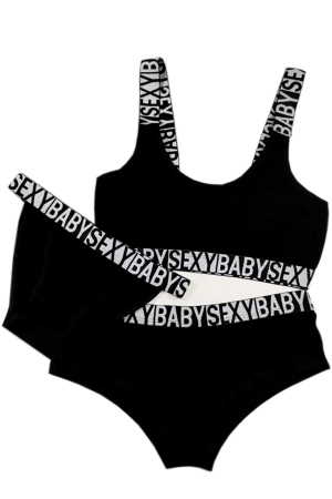 Seturi și Compleuri - Set 3 piese lenjerie intima, bustiera, boxeri si chiloti clasici 95000-8negru