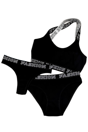 Seturi și Compleuri - Set 3 piese lenjerie intima, bustiera, chiloti clasici si chiloti tanga 95000-7negru
