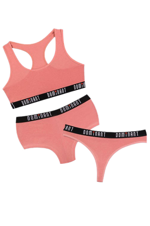 Îmbrăcăminte damă - Set 3 piese lenjerie intima, bustiera, boxeri si chiloti tanga 95000roz