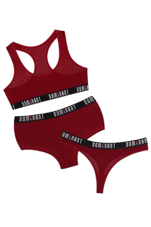 Fitness - Set 3 piese lenjerie intima, bustiera, boxeri si chiloti tanga 95000visiniu