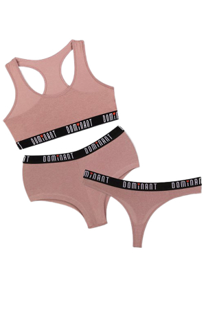 Seturi și Compleuri - Set 3 piese lenjerie intima, bustiera, boxeri si chiloti tanga 95000bej inchis