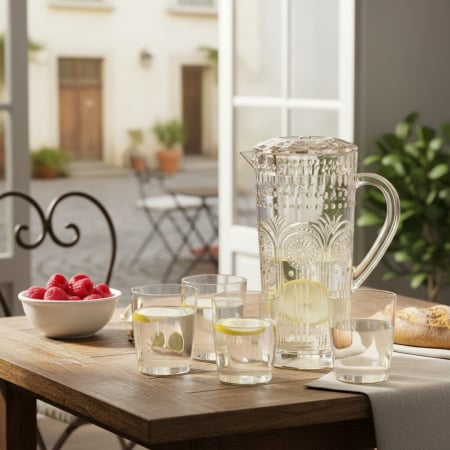 Carafe și decantoare - Set 4 pahare 250 ml si carafa 2000 ml SHYE-6125-4maro