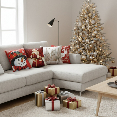 Lenjerii bumbac finet - Set 4 huse pentru fete de perna, model Craciun 45 x 45 cm 6220-4mixt