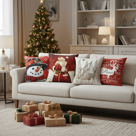 Lenjerii bumbac finet - Set 4 huse pentru fete de perna, model Craciun 45 x 45 cm 6220-4mixt