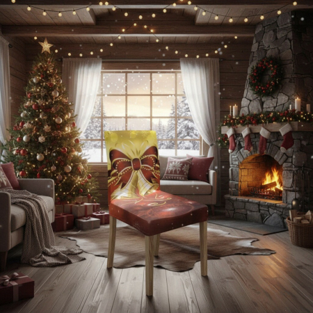 Huse scaune și canapele - Set 4 huse universale pentru scaun, model Craciun 6220-45C