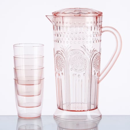 Carafe și decantoare - Set 4 pahare 250 ml si carafa 2000 ml SHYE-6125-4roz