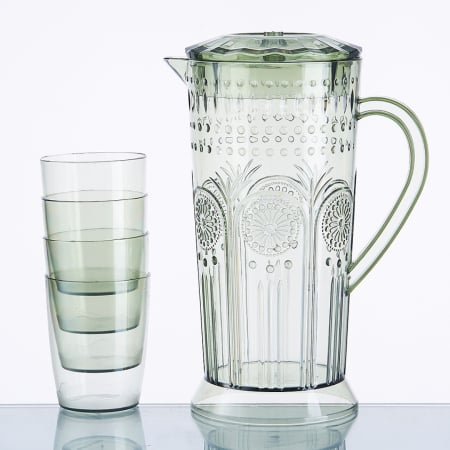 Carafe și decantoare - Set 4 pahare 250 ml si carafa 2000 ml SHYE-6125-4verde