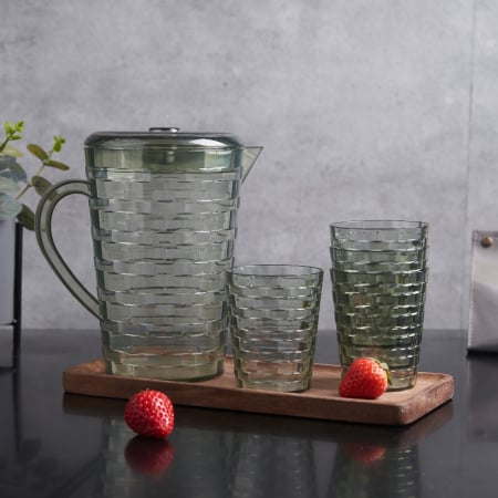 Carafe și decantoare - Set 4 pahare 300 ml si carafa 2000 ml SHYE-5590-4verde