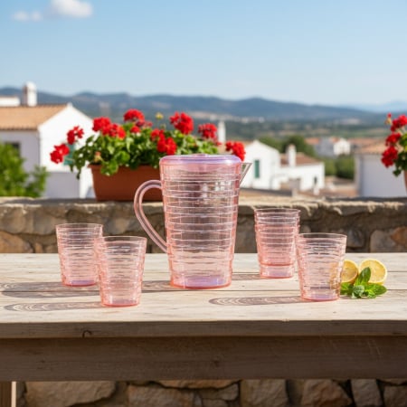 Carafe și decantoare - Set 4 pahare 300 ml si carafa 2000 ml SHYE-5590-4roz