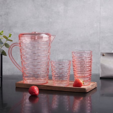 Carafe și decantoare - Set 4 pahare 300 ml si carafa 2000 ml SHYE-5590-4roz