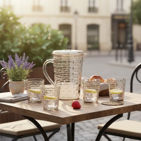 Carafe și decantoare - Set 4 pahare 300 ml si carafa 2000 ml SHYE-5590-4auriu deschis