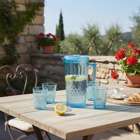 Carafe și decantoare - Set 4 pahare 300 ml si carafa 2200 ml SHYE-5399-4albastru