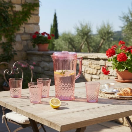 Carafe și decantoare - Set 4 pahare 300 ml si carafa 2200 ml SHYE-5399-4rosu