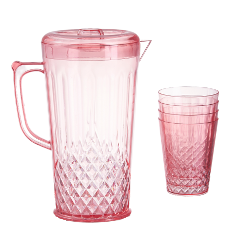 Carafe și decantoare - Set 4 pahare 300 ml si carafa 2200 ml SHYE-5399-4rosu