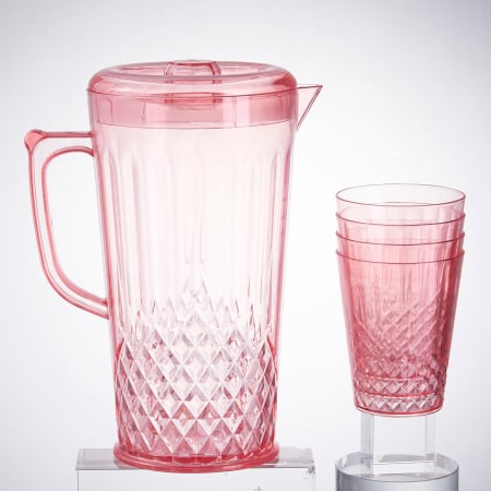 Carafe și decantoare - Set 4 pahare 300 ml si carafa 2200 ml SHYE-5399-4rosu