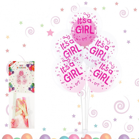 Articole party - Set 5 baloane aniversare cu suport ' It's a girl ' 058691