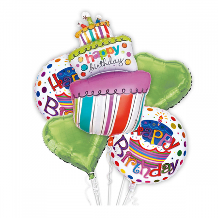 Baloane - Set aranjament 5 baloane din folie ' Tort happy birthday '  100 cm TZ5134