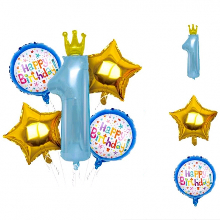 Baloane - Set 5 baloane petrecere cu stelute si cifra ' 1 ' FD0856