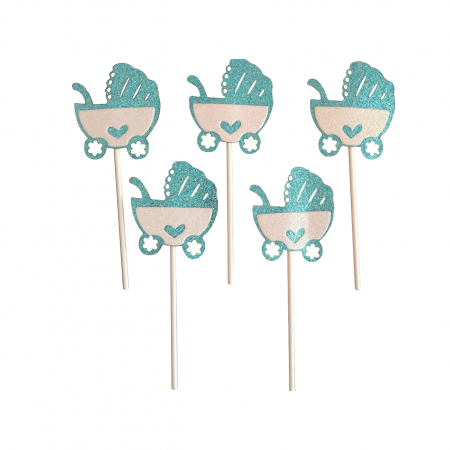 Accesorii party - Set 5 decoratiuni pentru tort ' Figurina carucior bebe ' QT9537