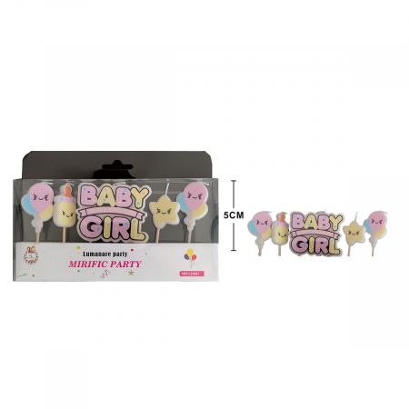 Lumânări tort - Set 5 lumanari aniversare pentru tort ' Happy B'day Baby Girl ' 5 cm LZ2667